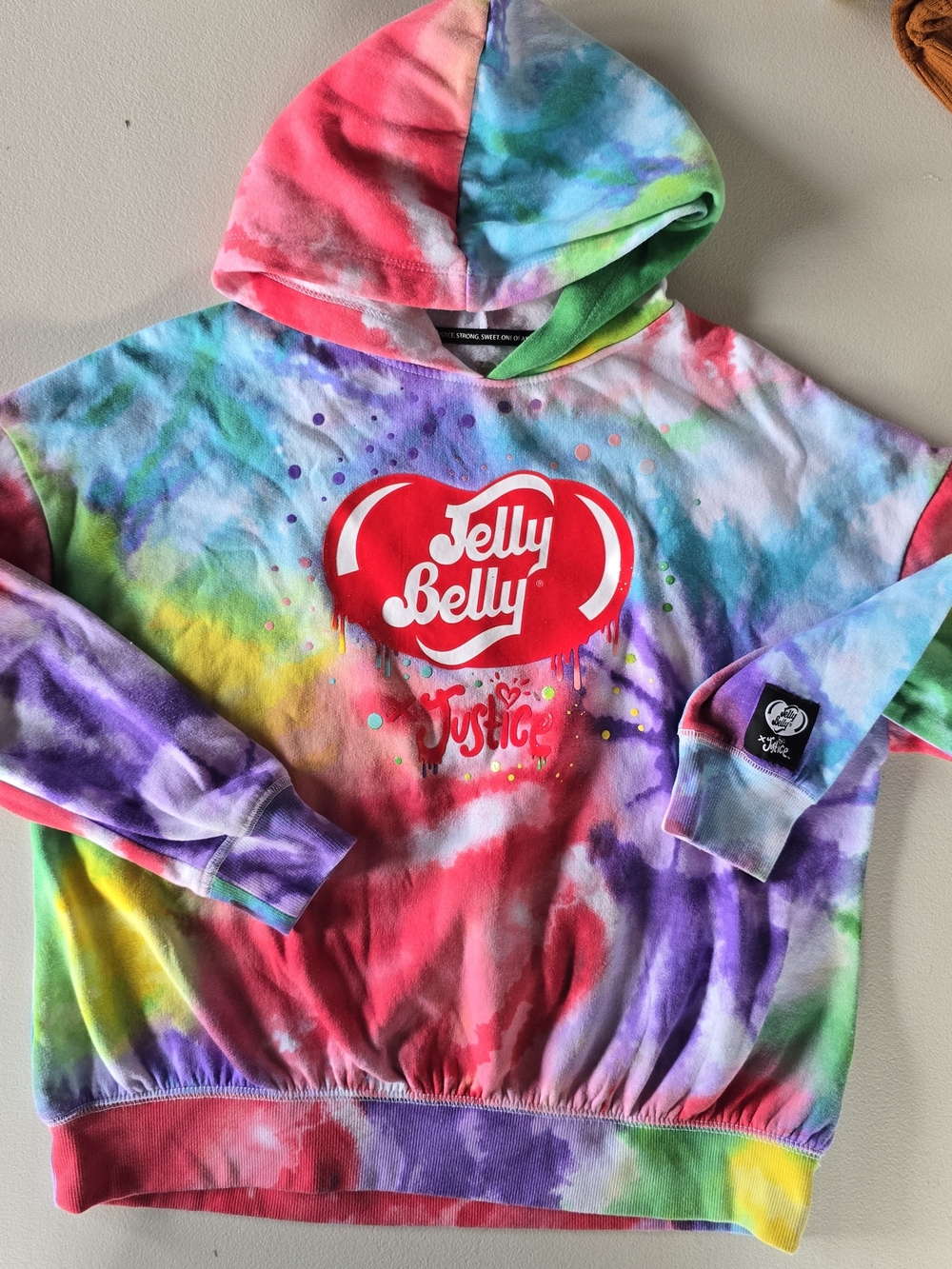 Justice Rainbow Tie-Dye Jelly Belly Hoodie Girls Large 12 14 Back To School